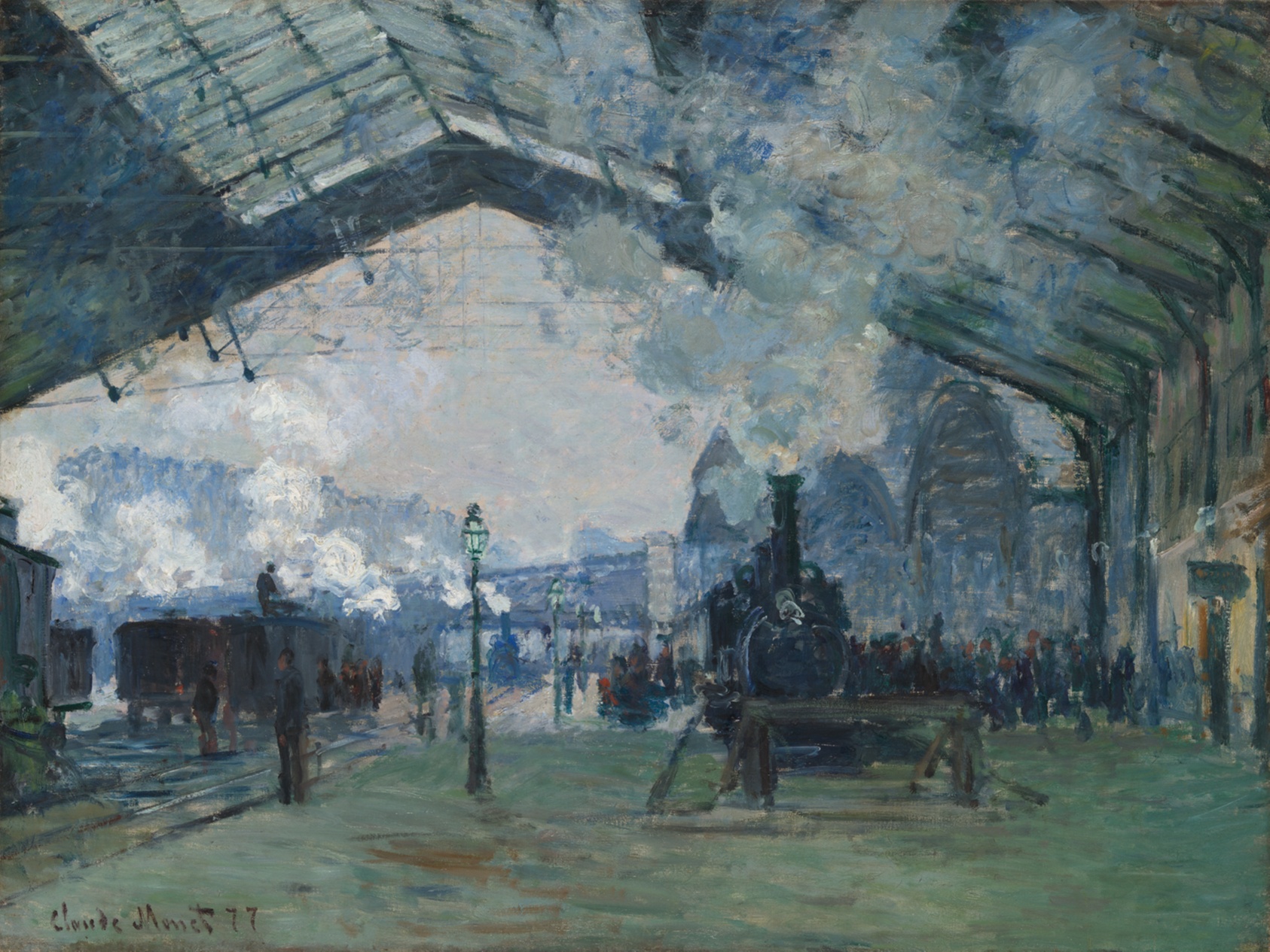 Claude Monet, Arrival of the Normandy Train, Gare Saint-Lazare, 1877, steam and motion.