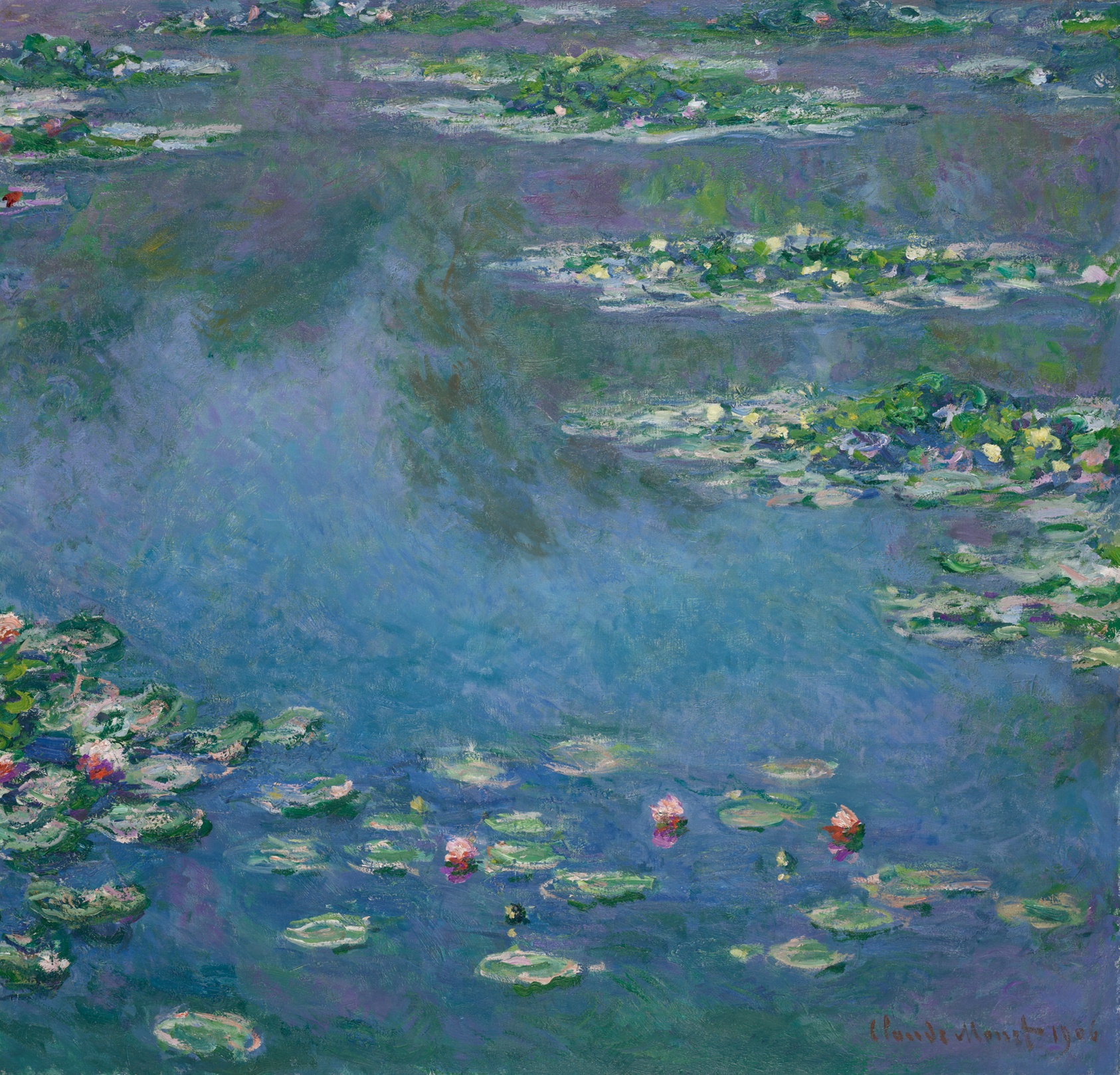 Claude Monet, Water Lilies, 1906, soft reflections of light on a pond.